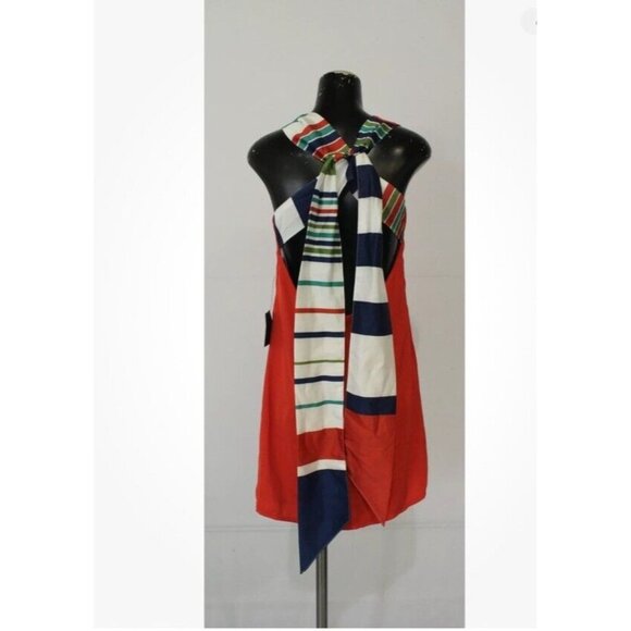 Lulu's Joyful Red Orange Multi Stripe Tie-Back Mini Dress Size Small - Picture 6 of 7